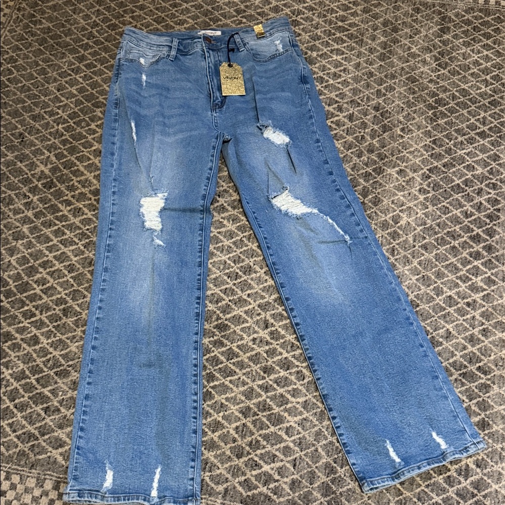 High Rise Distressed Wide Leg Jeans by Vibrant M.I.U